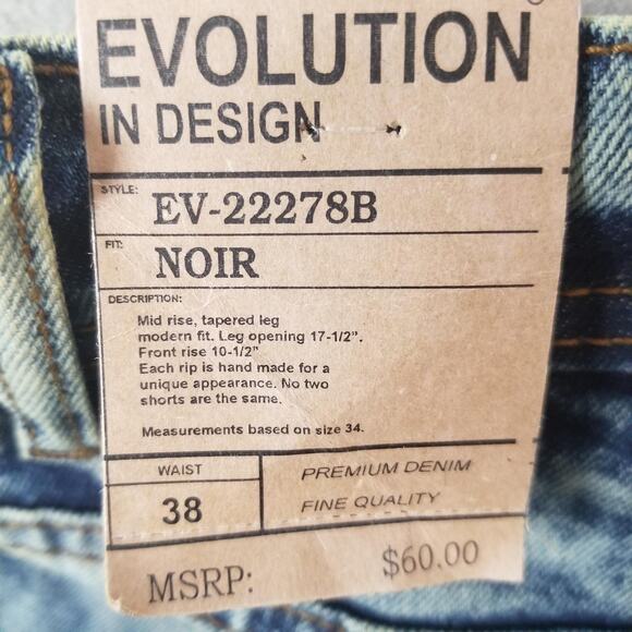 Evolution In Design Shorts Mens 38 Blue Denim Distressed Ripped Jean Cutoff - Picture 11 of 13